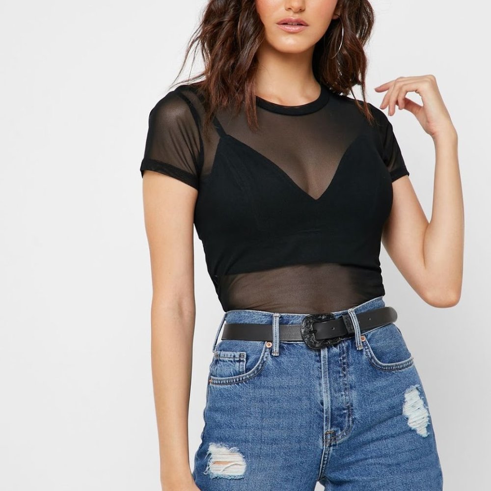 Black mesh see through top T-Shirt